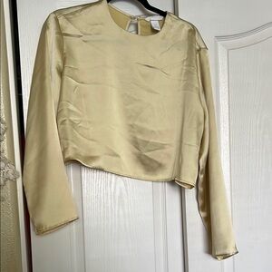 H&M Cream Asymmetrical silk Crop Blouse Long Sleeve